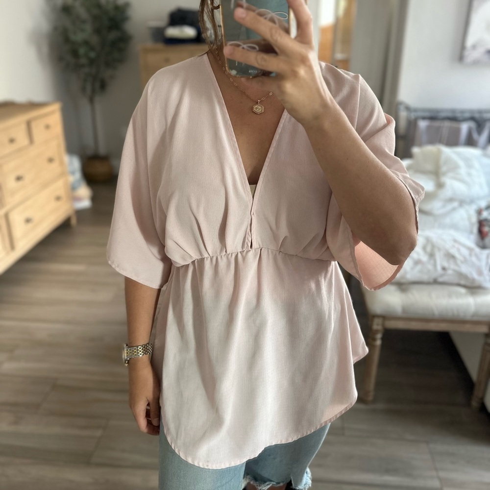 Elegant Pink V-Neck Blouse